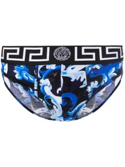 Versace Slip à Imprimé Baroccoflage NAVY