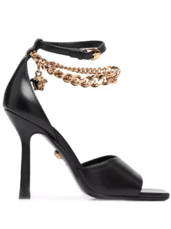 Versace BLACK/GOLD Sandales Medusa à Chaînette Femme