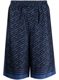 Versace Short En Soie à Imprimé Greca Homme