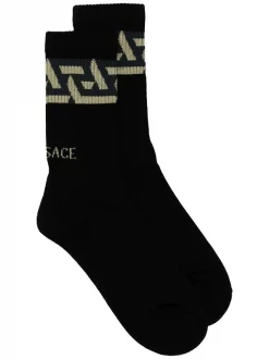 Versace Chaussettes Nervurées à Logo Imprimé Homme