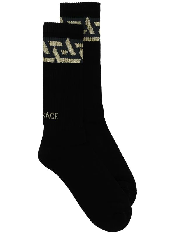 Versace 2B130 Chaussettes Nervurées à Logo Imprimé Homme 1 Versace 2B130 Chaussettes Nervurées à Logo Imprimé Homme