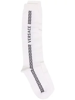 Versace 2W020 WHITE + BLACK Chaussettes à Bords Greca Femme