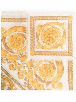 Versace écharpe à Imprimé Baroque 5W050 WHITE + GOLD
