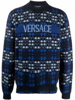 Versace Pull à Motif Tartan 6U400 NAVY+BLUETTE+LT.BLUE