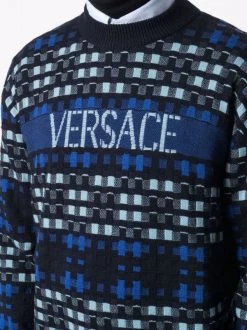 Versace Pull à Motif Tartan 6U400 NAVY+BLUETTE+LT.BLUE -Pas Cher Versace Boutique 16907184 33652194 600