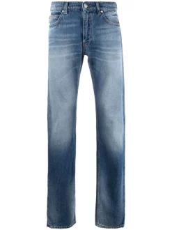 Versace 2D110 MEDIUMBLUE+WHITE Jean Droit à Effet Délavé Homme