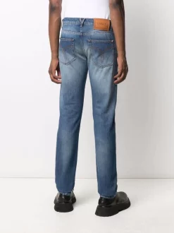Versace 2D110 MEDIUMBLUE+WHITE Jean Droit à Effet Délavé Homme -Pas Cher Versace Boutique 16907185 33653065 600
