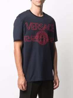 ( Nouvelle Collection ) Versace 1U610 NAVY T-shirt à Logo Brodé Homme -Pas Cher Versace Boutique 16908642 34014019 600