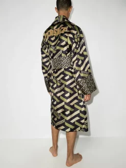 ( Access Edit ) Versace Robe De Chambre En Soie à Logo Imprimé Z7404 BLU -Pas Cher Versace Boutique 16910698 36132886 600