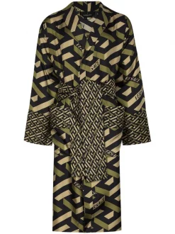 ( Access Edit ) Versace Robe De Chambre En Soie à Logo Imprimé Z7404 BLU