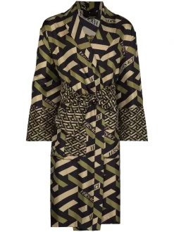 ( Access Edit ) Versace Peignoir La Greca En Soie à Motif Monogrammé Z7150 KAKI