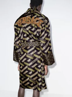 ( Access Edit ) Versace Peignoir La Greca En Soie à Motif Monogrammé Z7150 KAKI -Pas Cher Versace Boutique 16912110 38210174 600