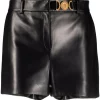 Versace 1B000 BLACK Short En Cuir à Plaque Medusa Femme