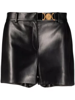 Versace 1B000 BLACK Short En Cuir à Plaque Medusa Femme