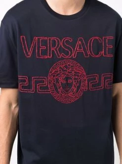 Versace 1U610 NAVY T-shirt à Logo Brodé Homme -Pas Cher Versace Boutique 16933863 33810838 600