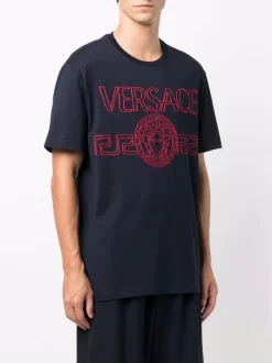 Versace 1U610 NAVY T-shirt à Logo Brodé Homme -Pas Cher Versace Boutique 16933863 33810844 600