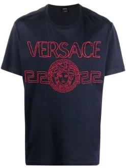 Versace 1U610 NAVY T-shirt à Logo Brodé Homme