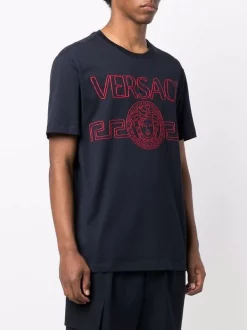 Versace 1U610 NAVY T-shirt à Logo Brodé Homme -Pas Cher Versace Boutique 16958469 33837430 600