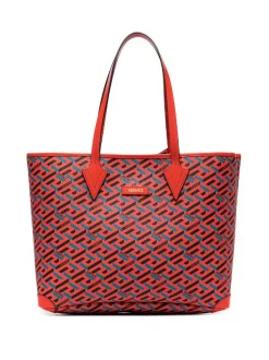 Versace Sac Cabas à Motif La Greca 5R08V ORANGE PEEL + REGAL BLUE ORO