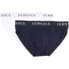 Versace A401 BIANCO/ BLU Lot De Deux Slips à Bande Logo Homme