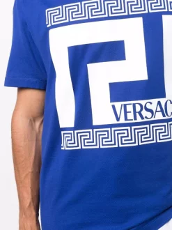 Versace T-shirt à Logo Imprimé 1U600 BLUE -Pas Cher Versace Boutique 17032843 34304292 600