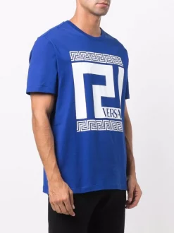 Versace T-shirt à Logo Imprimé 1U600 BLUE -Pas Cher Versace Boutique 17032843 34306189 600