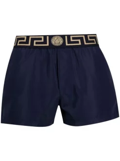 Versace A70W Blu+oro Short De Bain à Bordure Greca Homme
