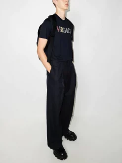 ( Positively Conscious ) Versace T-shirt à Logo Appliqué 1U610 NAVY -Pas Cher Versace Boutique 17110826 36136534 600