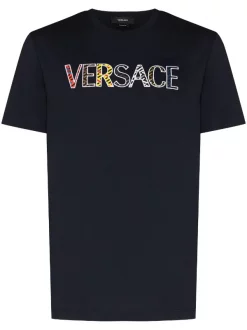 ( Positively Conscious ) Versace T-shirt à Logo Appliqué 1U610 NAVY
