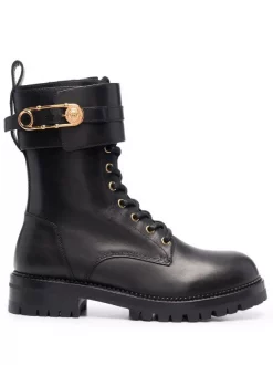( Access Edit ) Versace KV041 BLACK/ VERSACE GOLD Bottines Medusa Pin à Lacets Femme