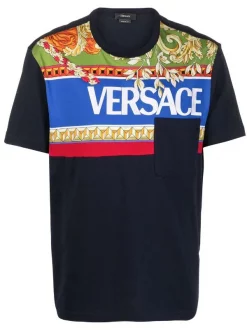 Versace 1U610 NAVY T-shirt à Imprimé Medusa Renaissance Femme