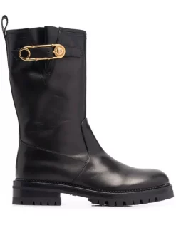 Versace Bottes Safety Pin En Cuir De Veau 1B00V NERO ORO VERSAGE