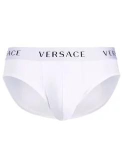 Versace 1001 BIANCO Slip à Taille à Logo Homme