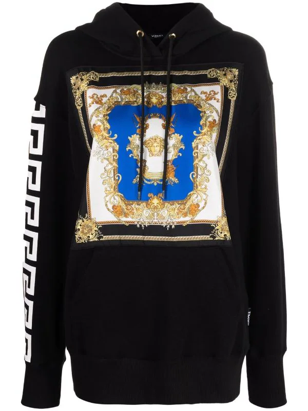 Versace Hoodie à Imprimé Baroque 2B070 BLACK 1 Versace Hoodie à Imprimé Baroque 2B070 BLACK