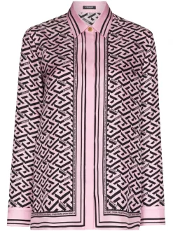 ( Nouvelle Collection ) Versace Chemise La Greca En Soie Femme