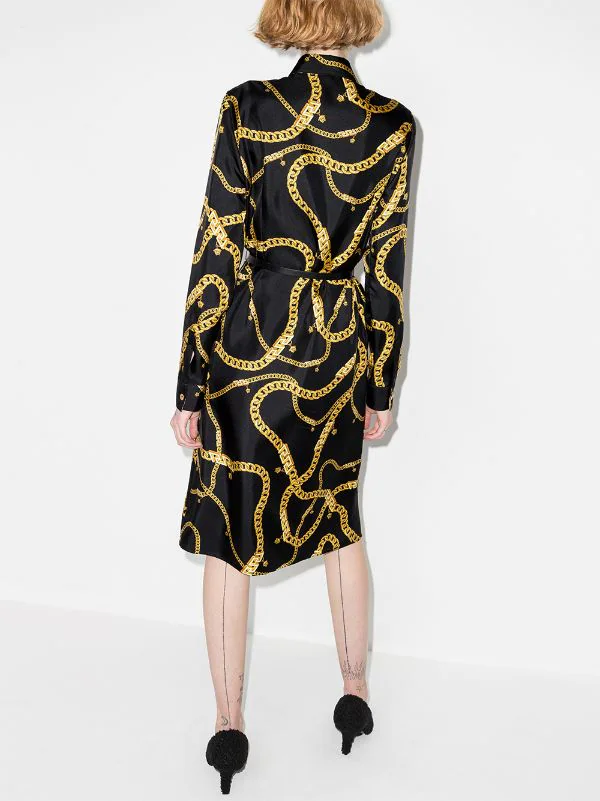 ( Nouvelle Collection ) Versace Robe-chemise En Soie Greca Chain à Taille Ceinturée Femme 3 ( Nouvelle Collection ) Versace Robe-chemise En Soie Greca Chain à Taille Ceinturée Femme – Image 3