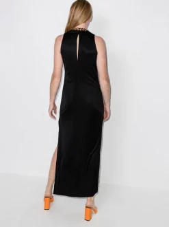 ( Nouvelle Collection ) Versace Robe Mi-longue à Détail De Chaîne 1B000 NERO -Pas Cher Versace Boutique 17197075 37854990 600