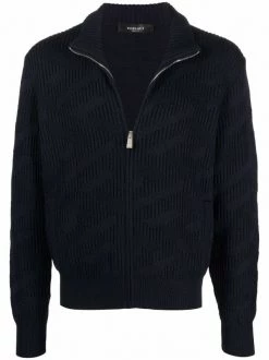 Versace Cardigan En Maille Nervurée 1U610 NAVY