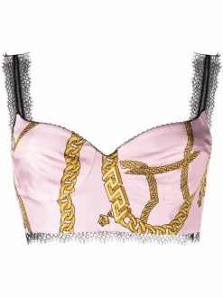 ( Nouvelle Collection ) Versace Haut Crop à Imprimé Graphique 5P220 CANDY + GOLD