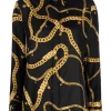 ( Nouvelle Collection ) Versace Chemise En Soie à Logo Imprimé 5B000 BLACK GOLD