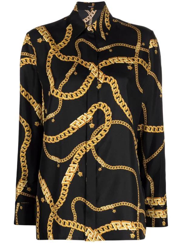 ( Nouvelle Collection ) Versace Chemise En Soie à Logo Imprimé 5B000 BLACK GOLD 1 ( Nouvelle Collection ) Versace Chemise En Soie à Logo Imprimé 5B000 BLACK GOLD