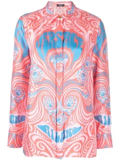 ( Nouvelle Collection ) Versace 5P230 CANDY + CORAL Chemise Medusa Music En Soie Femme