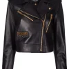 Versace 1B000 BLACK Veste De Moto Crop à Doublure Logo Femme