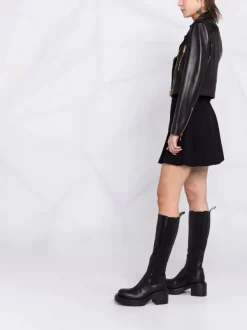 Versace 1B000 BLACK Veste De Moto Crop à Doublure Logo Femme -Pas Cher Versace Boutique 17321819 36921206 600