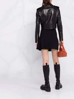 Versace 1B000 BLACK Veste De Moto Crop à Doublure Logo Femme -Pas Cher Versace Boutique 17321819 36922336 600