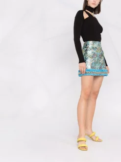 ( Nouvelle Collection ) Versace 6V190 LIGHTBLUE + MULTICOLOR Jupe Frangée à Détail De Chaîne Femme -Pas Cher Versace Boutique 17321830 37723154 600