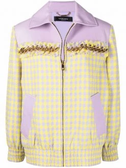 ( Nouvelle Collection ) Versace Veste Frangée à Motif Pied-de-poule 2L330 ORCHID PINEAPLE