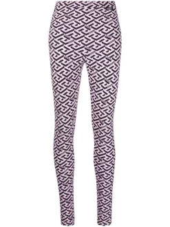 ( Nouvelle Collection ) Versace 5P210 CANDY + BLACK Legging à Imprimé La Greca Femme