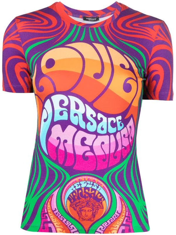 ( Nouvelle Collection ) Versace 5R010 ORANGE MULTICOLOR T-shirt à Imprimé Medusa Music Femme 1 ( Nouvelle Collection ) Versace 5R010 ORANGE MULTICOLOR T-shirt à Imprimé Medusa Music Femme