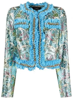 ( Nouvelle Collection ) Versace Veste Tissée En Brocart 6V190 LIGHTBLUE + MULTICOLOR